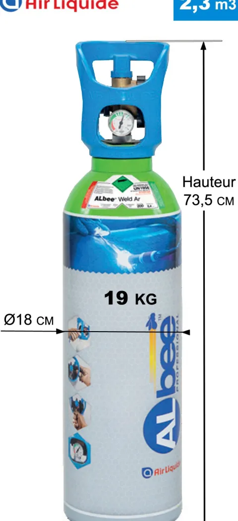 Bouteille ARGON - ALBEE WELD AR - 2,3 m3 AIR LIQUIDE - Détendeur intégré - B02