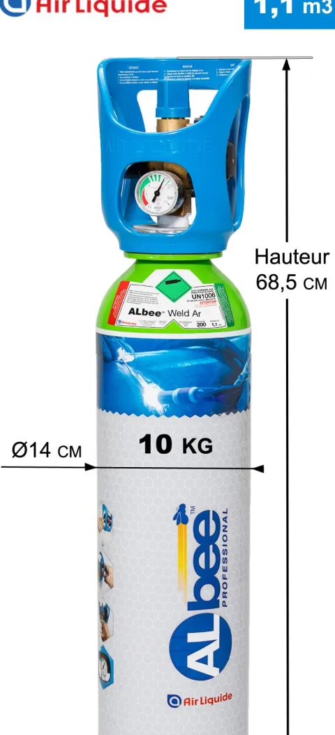 Bouteille ARGON - ALBEE WELD AR - 1 m3 AIR LIQUIDE - Détendeur intégré - B01