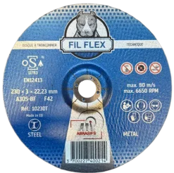 DISQUE A TRONCONNER METAL/INOX 230X3X22 ~ BOMBÉ ~ FIL°FLEX
