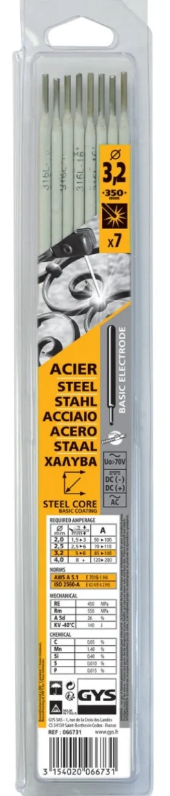 Electrodes ACIER basiques - D 3,2 - (Blister de 7 pièces)