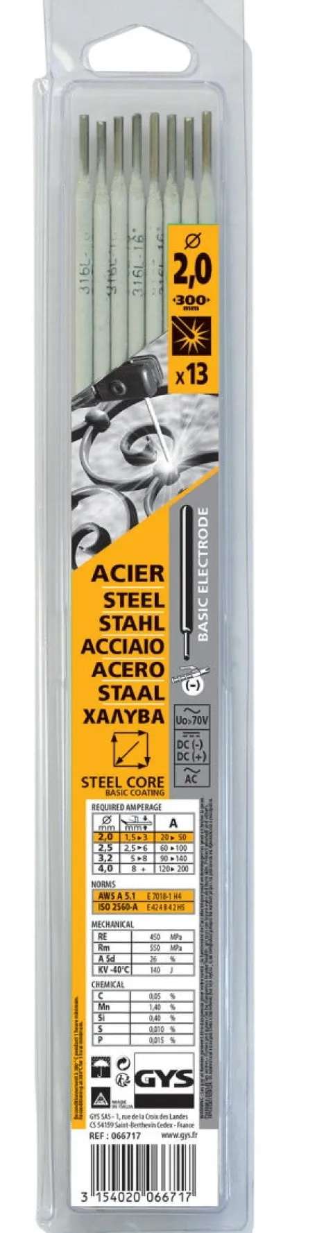 Electrodes ACIER basiques - D 2 - (Blister de 13 pièces)