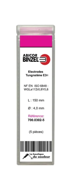 5 électrodes 150 mm, tungstène E3, Ø 4.0 mm - Lila - Binzel -