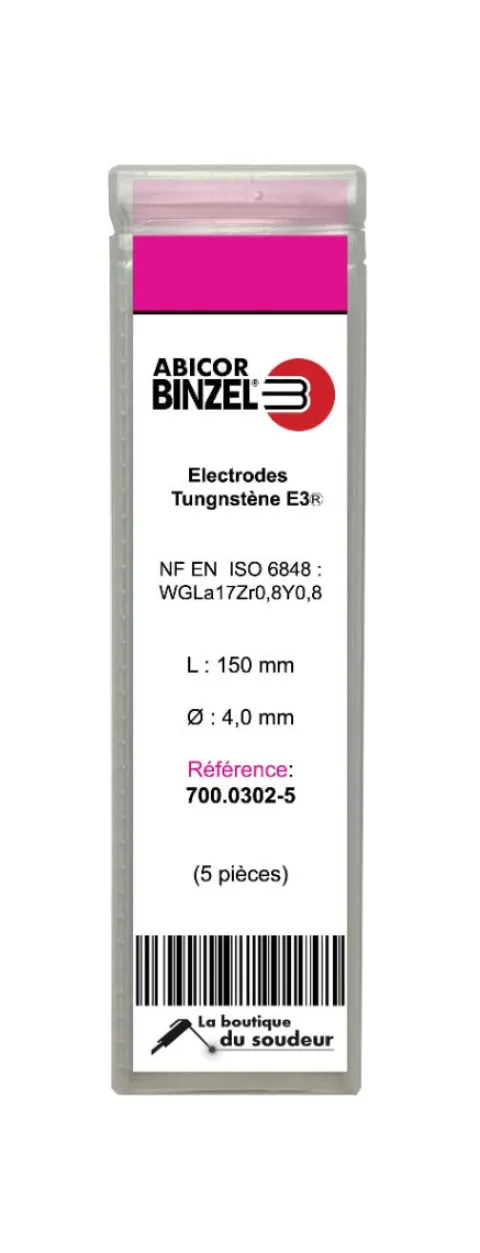 5 électrodes 150 mm, tungstène E3, Ø 4.0 mm - Lila - Binzel -
