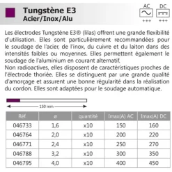 5 électrodes 150 mm, tungstène E3, Ø 4.0 mm - Lila - Binzel -