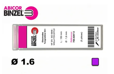 5 électrodes 150 mm, tungstène E3, Ø 1.6 mm - Lila - Binzel -
