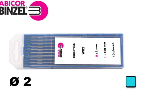 10 électrodes 150 mm, tungstène, Ø 2.0 mm - Turquoise - Binzel -
