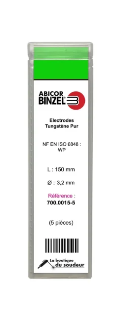 5 électrodes 150 mm, tungstène pur, Ø 3,2 mm - Vert - BINZEL