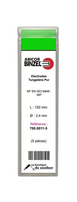 5 électrodes 150 mm, tungstène pur, Ø 2,4 mm - Vert - BINZEL