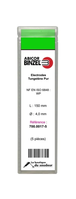 5 électrodes 150 mm, tungstène pur, Ø 4 mm - Vert - BINZEL