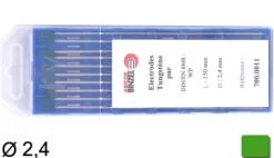 10 électrodes 150 mm, tungstène pur, Ø 2,4 mm - Vert