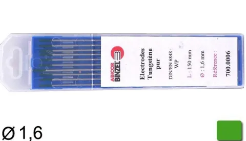 10 électrodes 150 mm, tungstène pur, Ø 1,6 mm - Vert - BINZEL