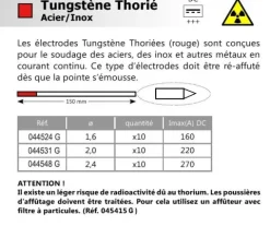 10 électrodes 150 mm, tungstène thorié, Ø 3,2 mm - Rouge