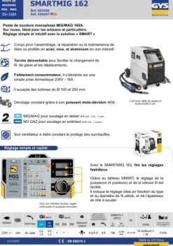Poste de soudure MIG SMARTMIG 162 - 160A - 230V - 2 EN1 - GYS