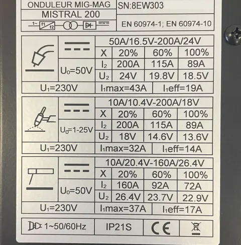 Poste à souder MIG/MAG - EASYLINE MISTRAL 200 - EASYWELD - "NEW 2026"