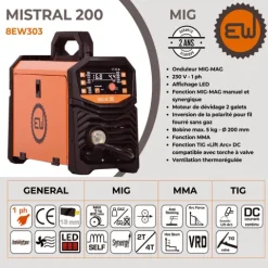 Poste à souder MIG/MAG - EASYLINE MISTRAL 200 - EASYWELD -