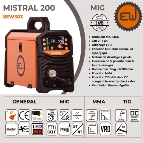Poste à souder MIG/MAG - EASYLINE MISTRAL 200 - EASYWELD - "NEW 2026"