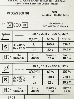 Poste à souder PROGYS 300 TRI - sans accessoires - GYS