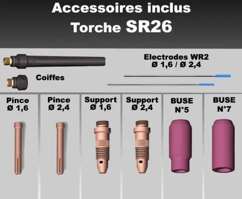 Torche TIG SR26L à lamelle - 8M - connecteur 35/50 - AMPHENOL